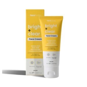 Face Facts Revive & Brighten Energising Caffeine Serum—30 ml clear dropper bottle with teal‑gold label, standing upright on a pure white background, highlighting lightweight vegan formula for brightening and de‑puffing tired skin.